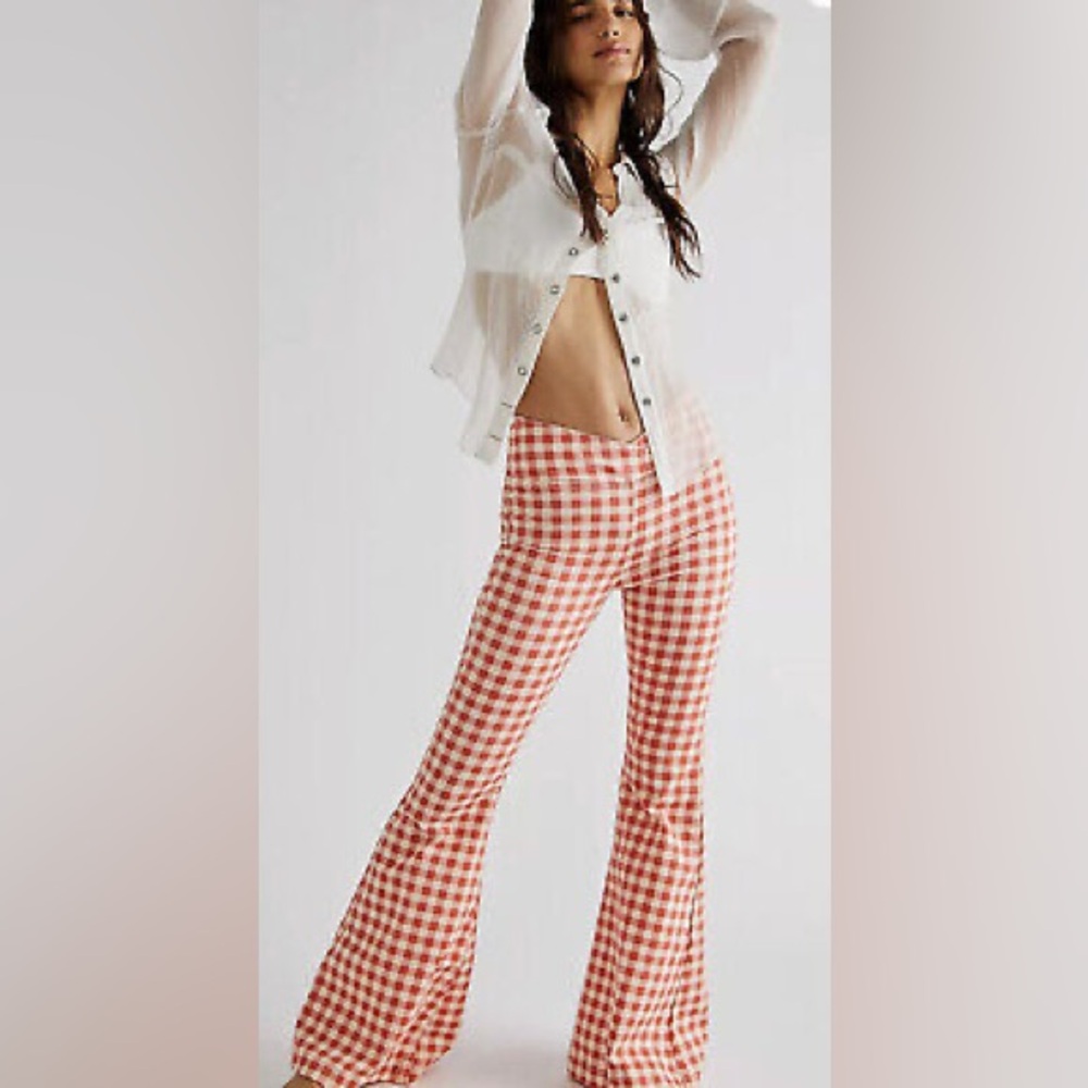 Free People Venice Beach Flare Checkered Jean